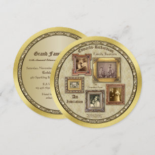 Invitation Famille Reunion Antique Cadres Photo Gold Collage