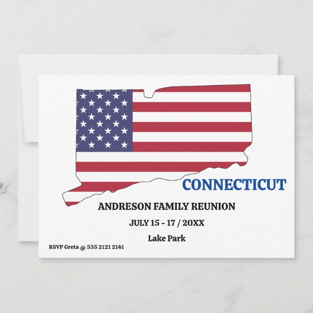 Invitation Famille Réunion 🎉 CONNECTICUT State Map USA Drape (Devant)
