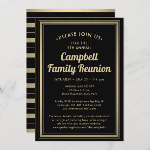 Invitation Famille Réunion Elégante Noir et Or Bordée