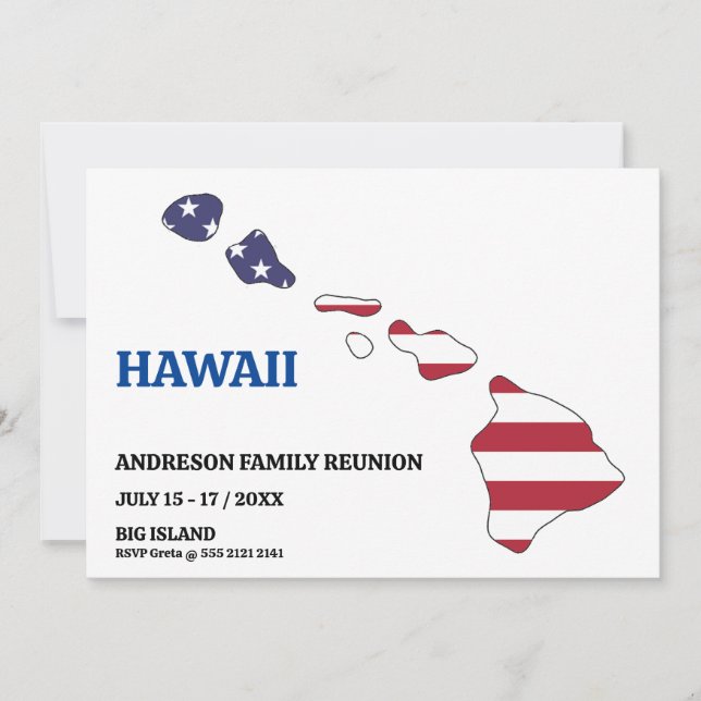 Invitation Famille Réunion 🎉 HAWAII State Map USA Drapeau (Devant)