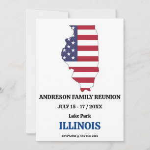 Invitation Famille Réunion 🎉 ILLINOIS State Map USA Drapeau
