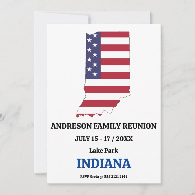 Invitation Famille Réunion 🎉 Indiana State Map USA Drapeau (Devant)