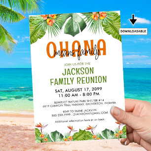 Invitation Famille Réunion Luau OHANA Signifie Famille