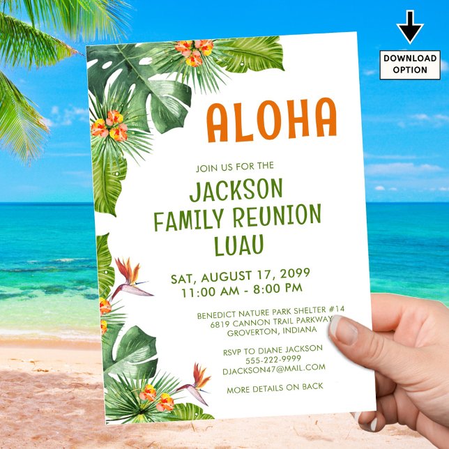 Invitation Famille Réunion Luau Tropical Palm Aloha Aquarelle (Créateur téléchargé)
