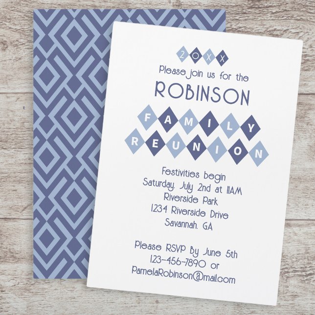 Invitation Famille Réunion Personnalisée Fête Fun Blue (Family Reunion Custom Party Celebration Fun Blue Invitation)