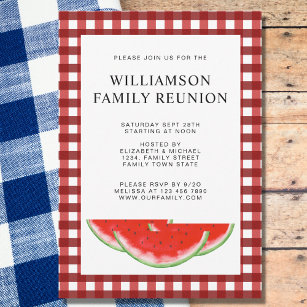 Invitation Famille Réunion Rouge Blanc Buffalo Check Watermel