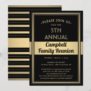 Invitation Famille Reunion Stylé Typographie Noir et Or