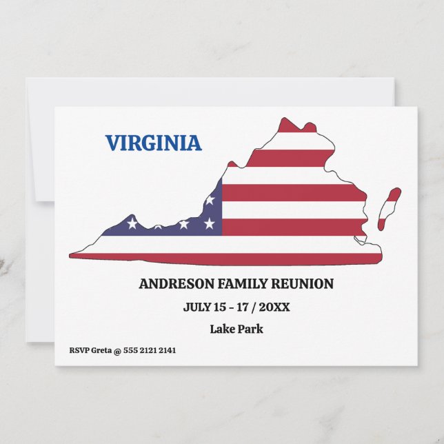 Invitation Famille Réunion 🎉 VIRGINIA State Map USA Drapeau (Devant)