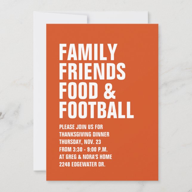Invitation Familles amis nourriture football moderne Thanksgi (Devant)