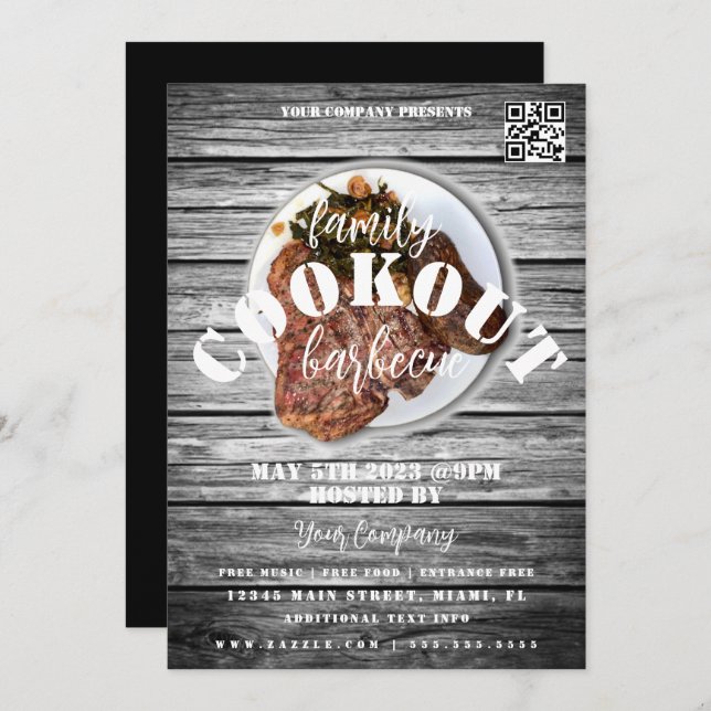 Invitation Family Cookout Barbecue Steak Event Party Flyer (Devant / Derrière)
