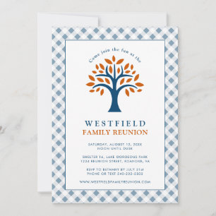 Invitation Family Reunion Blue Check Modern Family Tree