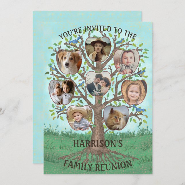 Invitation Family Reunion Tree 8 Photo Collage Custom Party (Devant / Derrière)
