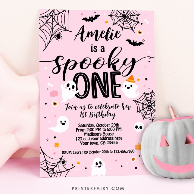 Invitation Famoso uno, apprêt cumpleaños, Halloween rosa (Créateur téléchargé)