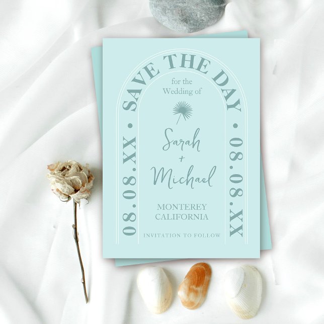 Invitation Fan Palm Leaf Tropical Été Lumineux Économisez La  (Créateur téléchargé)