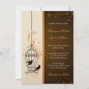 Invitation Fanciques tourbillons Orange Birdcage et Mariage B