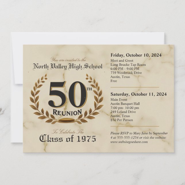 Invitation Fancy 50th High School Reunion - événement de deux (Devant)