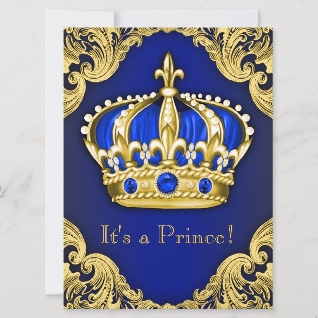 Invitation Fancy Baby shower bleu (Devant)