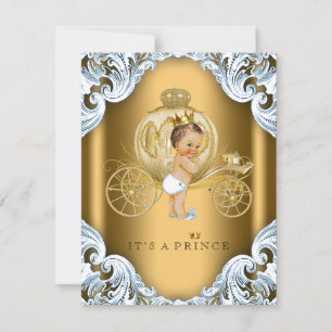 Invitation Fancy Baby Shower Prince Bleu et Or Carrosse