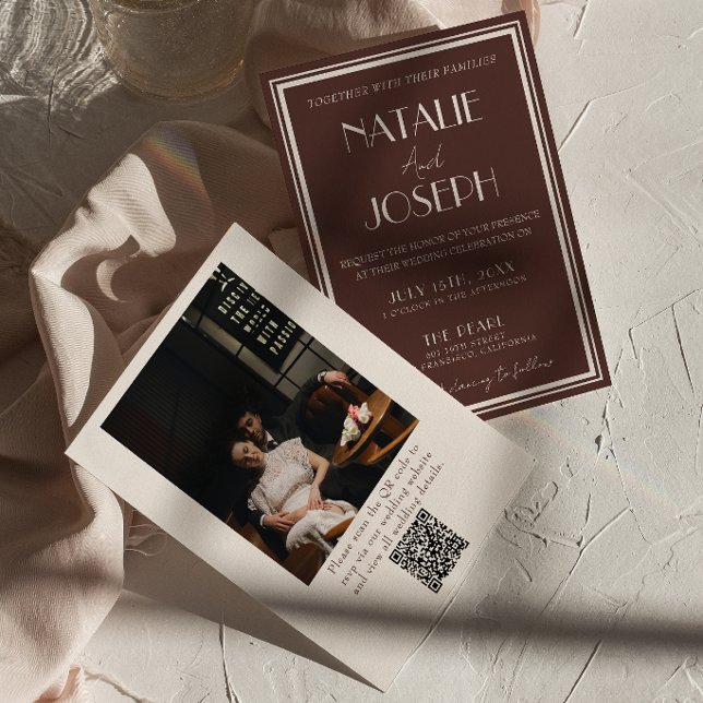 Invitation Fancy Black Cream Old Money Code QR Photo Mariage (Créateur téléchargé)