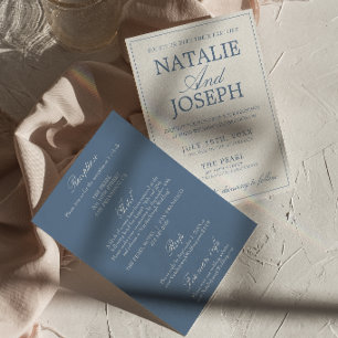 Invitation Fancy Bleu Et Blanc Ancien Argent Tout En Un Maria