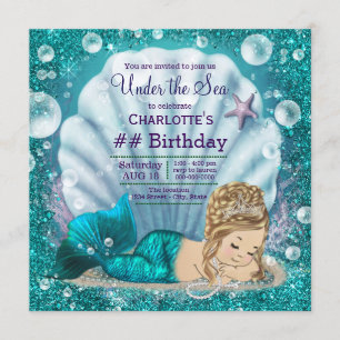 Invitation Fancy Blonde Mermaid fête d'anniversaire