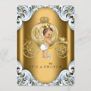 Invitation Fancy Blue and Gold Carriage Prince Baby Shower