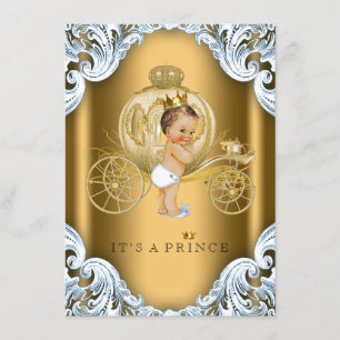 Invitation Fancy Blue et Gold Carriage Baby shower Prince