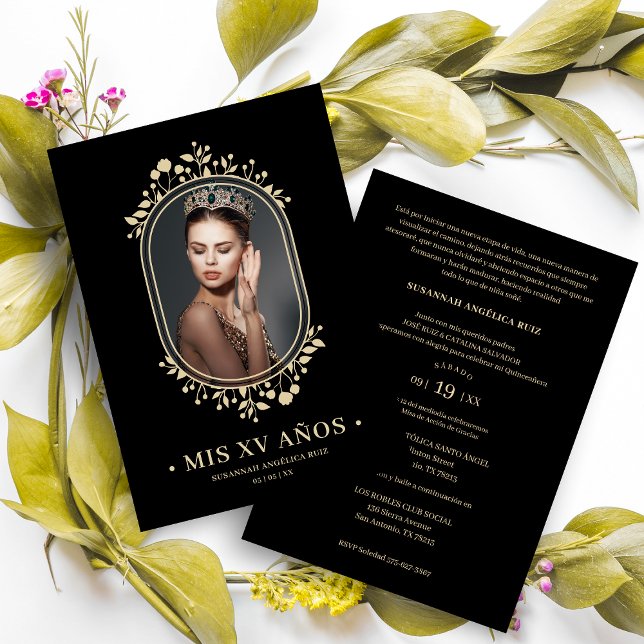Invitation Fancy Botanical Oval Frame Spanish Quinceañera (Créateur téléchargé)