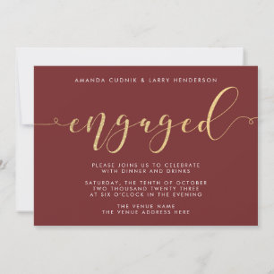 Invitation Fancy Burgundy & Gold Engagement Party