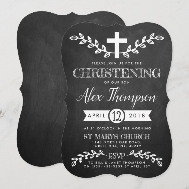 Invitation Fancy Chalkboard Cross & Folitening (Devant / Derrière)