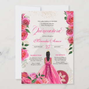 Invitation Fancy Charra Rose Gold Roses Pays Quinceanera