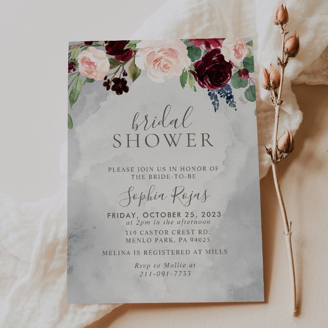 Invitation Fancy Classic Rose Fleurs de pivoine Douche nuptia (Créateur téléchargé)