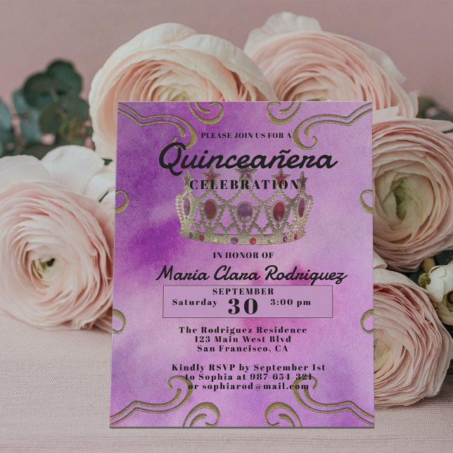 Invitation Fancy Couronne Bijoux sur Quinceañera Rose Invitat (Créateur téléchargé)