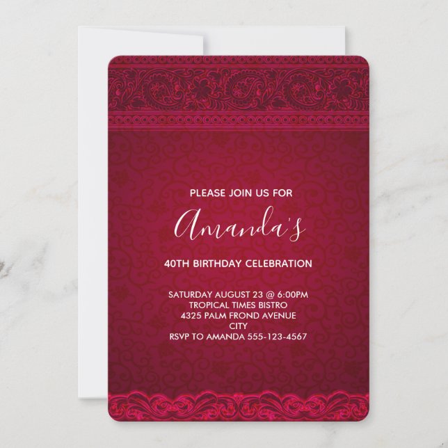 Invitation Fancy & Elegant Anniversaire Abstrait Rouge (Devant)