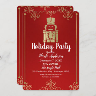 Invitation Fancy Elegant Gold & Red Nutcracker Holiday Party
