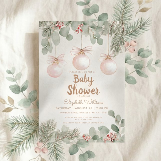 Invitation Fancy floral bow aquarelle rose bébé shower (Créateur téléchargé)