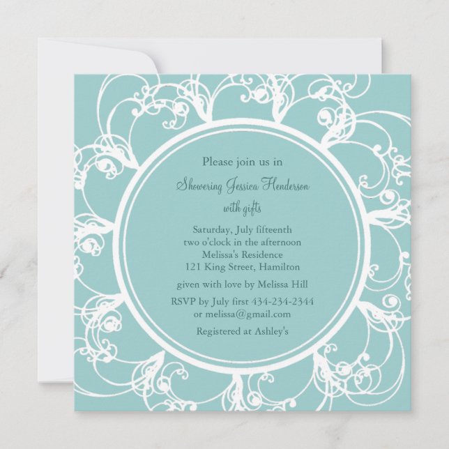 Invitation Fancy Floral Bridal Shower (turquoise) (Devant)