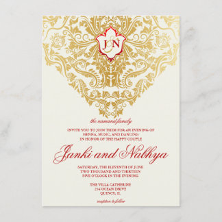 Invitation Fancy Flourds Mariage arabe indien d'or