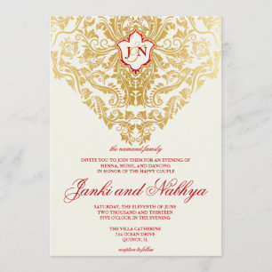 Invitation Fancy Flourds Mariage arabe indien d'or