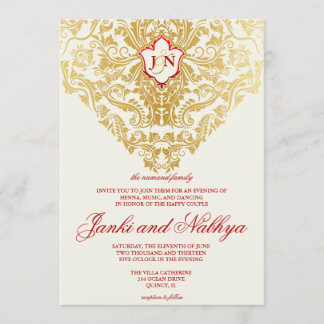 Invitation Fancy Flourds Mariage arabe indien d'or
