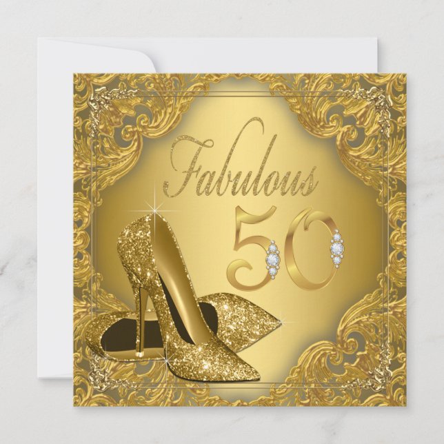 Invitation Fancy Gold High Heel Fabuleux 50e anniversaire (Devant)