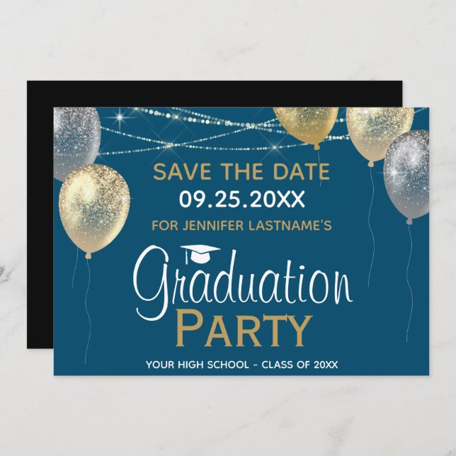 Invitation Fancy Graduation Party Enregistrer la date Invitat (Devant / Derrière)