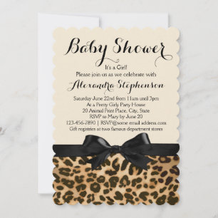 Invitation Fancy Leopard Black Bow Girl Baby shower
