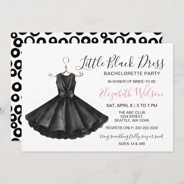 Invitation Fancy Little Black Dress Bachelorette Party (Devant / Derrière)