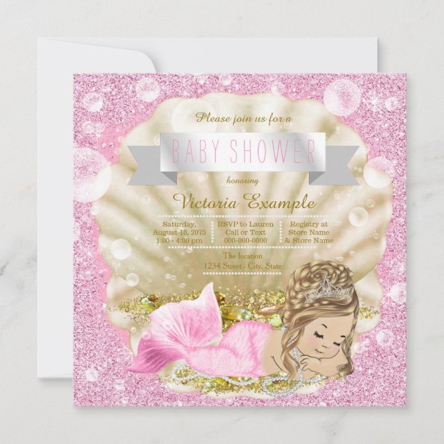 Invitation Fancy Pink Pearl Mermaid Baby Shower (Devant)