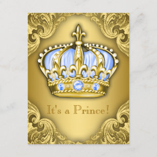Invitation Fancy Prince Baby shower Baby Blue Gold