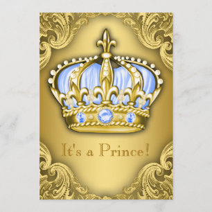 Invitation Fancy Prince Baby shower Baby Blue Gold