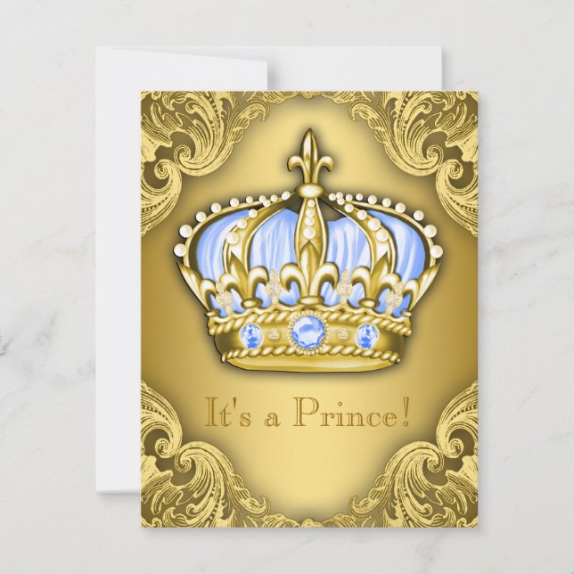 Invitation Fancy Prince Baby shower Bébé Bleu Or (Devant)