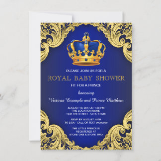Invitation Fancy Prince Baby Shower Bleu