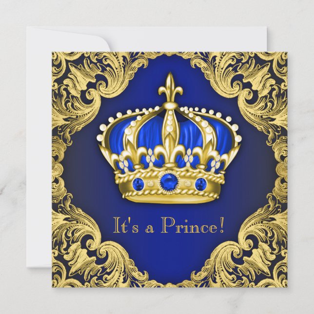 Invitation Fancy Prince Baby Shower Bleu (Devant)